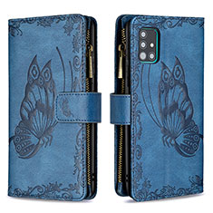 Leather Case Stands Butterfly Flip Cover Holder B03F for Samsung Galaxy A51 4G Blue