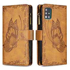 Leather Case Stands Butterfly Flip Cover Holder B03F for Samsung Galaxy A51 4G Brown