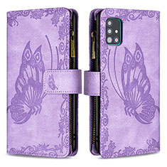 Leather Case Stands Butterfly Flip Cover Holder B03F for Samsung Galaxy A51 5G Clove Purple