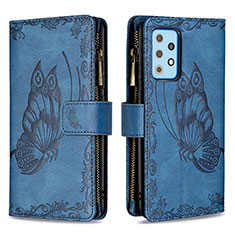 Leather Case Stands Butterfly Flip Cover Holder B03F for Samsung Galaxy A52 4G Blue