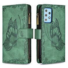 Leather Case Stands Butterfly Flip Cover Holder B03F for Samsung Galaxy A52 5G Green