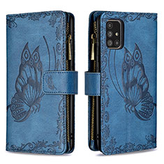 Leather Case Stands Butterfly Flip Cover Holder B03F for Samsung Galaxy A71 4G A715 Blue