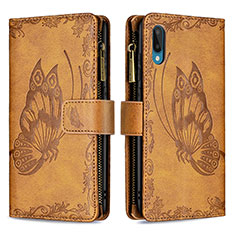 Leather Case Stands Butterfly Flip Cover Holder B03F for Samsung Galaxy M02 Brown