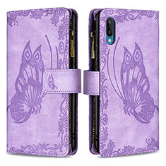 Leather Case Stands Butterfly Flip Cover Holder B03F for Samsung Galaxy M02 Clove Purple