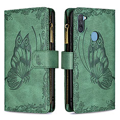 Leather Case Stands Butterfly Flip Cover Holder B03F for Samsung Galaxy M11 Green