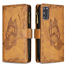 Leather Case Stands Butterfly Flip Cover Holder B03F for Samsung Galaxy S20 5G Brown
