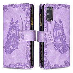 Leather Case Stands Butterfly Flip Cover Holder B03F for Samsung Galaxy S20 5G Clove Purple