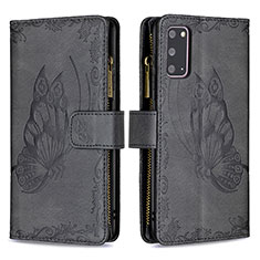 Leather Case Stands Butterfly Flip Cover Holder B03F for Samsung Galaxy S20 Black