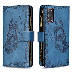 Leather Case Stands Butterfly Flip Cover Holder B03F for Samsung Galaxy S20 Blue