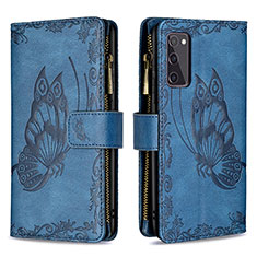 Leather Case Stands Butterfly Flip Cover Holder B03F for Samsung Galaxy S20 FE (2022) 5G Blue