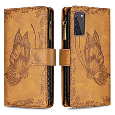 Leather Case Stands Butterfly Flip Cover Holder B03F for Samsung Galaxy S20 FE (2022) 5G Brown