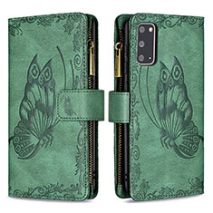 Leather Case Stands Butterfly Flip Cover Holder B03F for Samsung Galaxy S20 Green