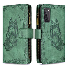 Leather Case Stands Butterfly Flip Cover Holder B03F for Samsung Galaxy S20 Lite 5G Green