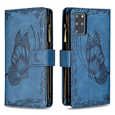 Leather Case Stands Butterfly Flip Cover Holder B03F for Samsung Galaxy S20 Plus 5G Blue