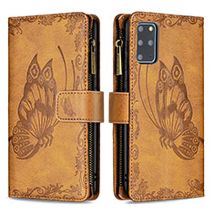 Leather Case Stands Butterfly Flip Cover Holder B03F for Samsung Galaxy S20 Plus 5G Brown