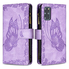 Leather Case Stands Butterfly Flip Cover Holder B03F for Samsung Galaxy S20 Plus Clove Purple