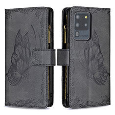 Leather Case Stands Butterfly Flip Cover Holder B03F for Samsung Galaxy S20 Ultra 5G Black