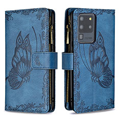 Leather Case Stands Butterfly Flip Cover Holder B03F for Samsung Galaxy S20 Ultra 5G Blue