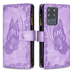 Leather Case Stands Butterfly Flip Cover Holder B03F for Samsung Galaxy S20 Ultra 5G Clove Purple