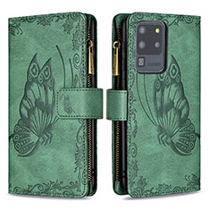 Leather Case Stands Butterfly Flip Cover Holder B03F for Samsung Galaxy S20 Ultra 5G Green