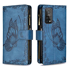 Leather Case Stands Butterfly Flip Cover Holder B03F for Xiaomi Mi 10T 5G Blue