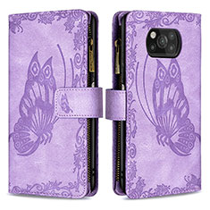 Leather Case Stands Butterfly Flip Cover Holder B03F for Xiaomi Poco X3 NFC Clove Purple