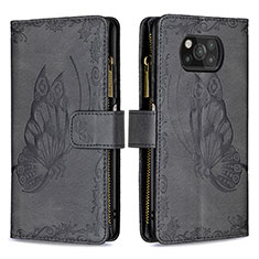 Leather Case Stands Butterfly Flip Cover Holder B03F for Xiaomi Poco X3 Pro Black