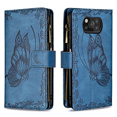 Leather Case Stands Butterfly Flip Cover Holder B03F for Xiaomi Poco X3 Pro Blue