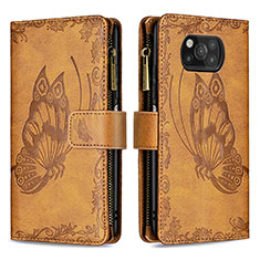 Leather Case Stands Butterfly Flip Cover Holder B03F for Xiaomi Poco X3 Pro Brown