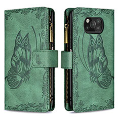 Leather Case Stands Butterfly Flip Cover Holder B03F for Xiaomi Poco X3 Pro Green