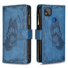 Leather Case Stands Butterfly Flip Cover Holder B03F for Xiaomi Redmi 10A 4G Blue