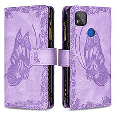 Leather Case Stands Butterfly Flip Cover Holder B03F for Xiaomi Redmi 10A 4G Clove Purple