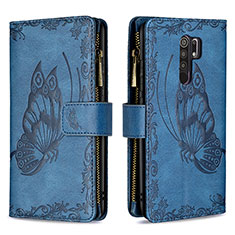 Leather Case Stands Butterfly Flip Cover Holder B03F for Xiaomi Redmi 9 Blue
