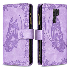 Leather Case Stands Butterfly Flip Cover Holder B03F for Xiaomi Redmi 9 Clove Purple