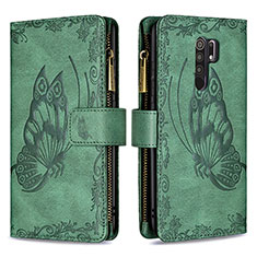 Leather Case Stands Butterfly Flip Cover Holder B03F for Xiaomi Redmi 9 Green