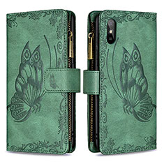 Leather Case Stands Butterfly Flip Cover Holder B03F for Xiaomi Redmi 9A Green