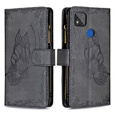 Leather Case Stands Butterfly Flip Cover Holder B03F for Xiaomi Redmi 9C Black