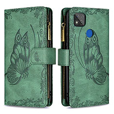 Leather Case Stands Butterfly Flip Cover Holder B03F for Xiaomi Redmi 9C Green