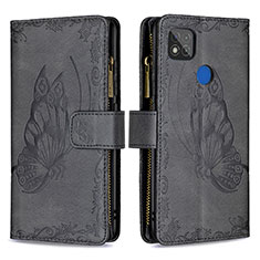 Leather Case Stands Butterfly Flip Cover Holder B03F for Xiaomi Redmi 9C NFC Black