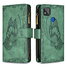 Leather Case Stands Butterfly Flip Cover Holder B03F for Xiaomi Redmi 9C NFC Green