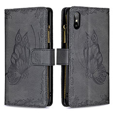 Leather Case Stands Butterfly Flip Cover Holder B03F for Xiaomi Redmi 9i Black