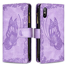 Leather Case Stands Butterfly Flip Cover Holder B03F for Xiaomi Redmi 9i Clove Purple