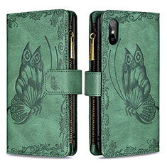 Leather Case Stands Butterfly Flip Cover Holder B03F for Xiaomi Redmi 9i Green