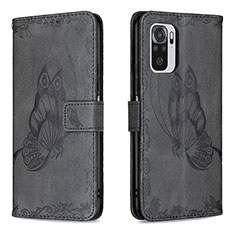 Leather Case Stands Butterfly Flip Cover Holder B03F for Xiaomi Redmi Note 10 4G Black