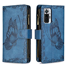 Leather Case Stands Butterfly Flip Cover Holder B03F for Xiaomi Redmi Note 10 Pro 4G Blue