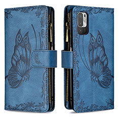 Leather Case Stands Butterfly Flip Cover Holder B03F for Xiaomi Redmi Note 11 SE 5G Blue