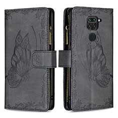 Leather Case Stands Butterfly Flip Cover Holder B03F for Xiaomi Redmi Note 9 Black