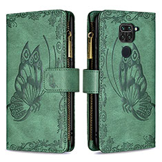Leather Case Stands Butterfly Flip Cover Holder B03F for Xiaomi Redmi Note 9 Green