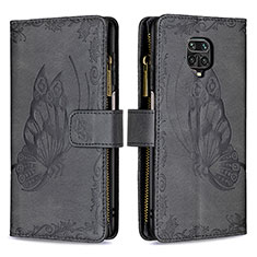 Leather Case Stands Butterfly Flip Cover Holder B03F for Xiaomi Redmi Note 9 Pro Black
