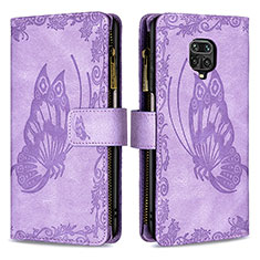 Leather Case Stands Butterfly Flip Cover Holder B03F for Xiaomi Redmi Note 9 Pro Clove Purple